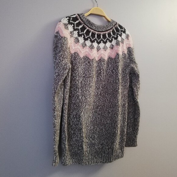 Bass Grey / Pink Sweater with Decorative Yoke Size M - Picture 6 of 8